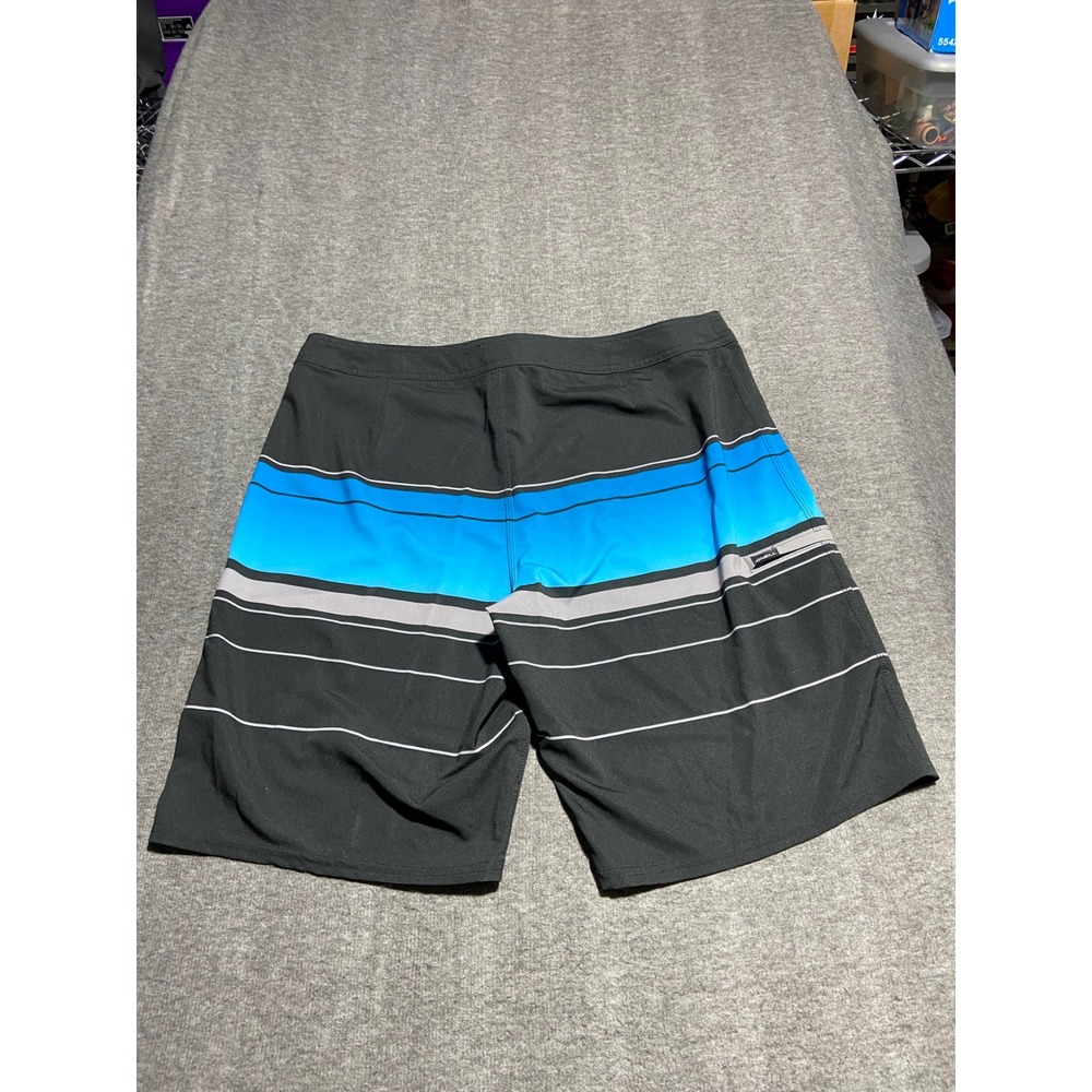 ONeill Board Shorts Black Blue Hyperfreak Striped 36 Surf Beach 
Skate Swim - Picture 9 of 9
